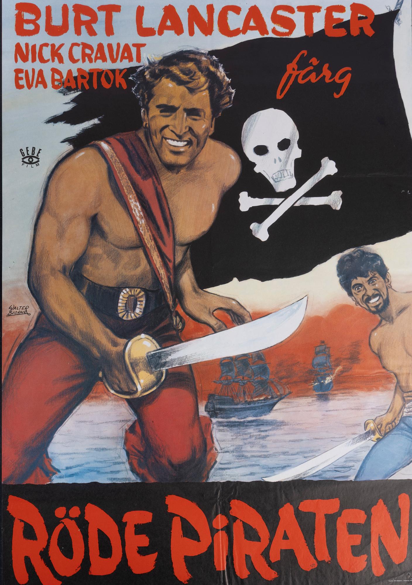 Walter Bjorne, a vintage movie poster, 'Röde Piraten (The Crimson Pirate)', 1972.