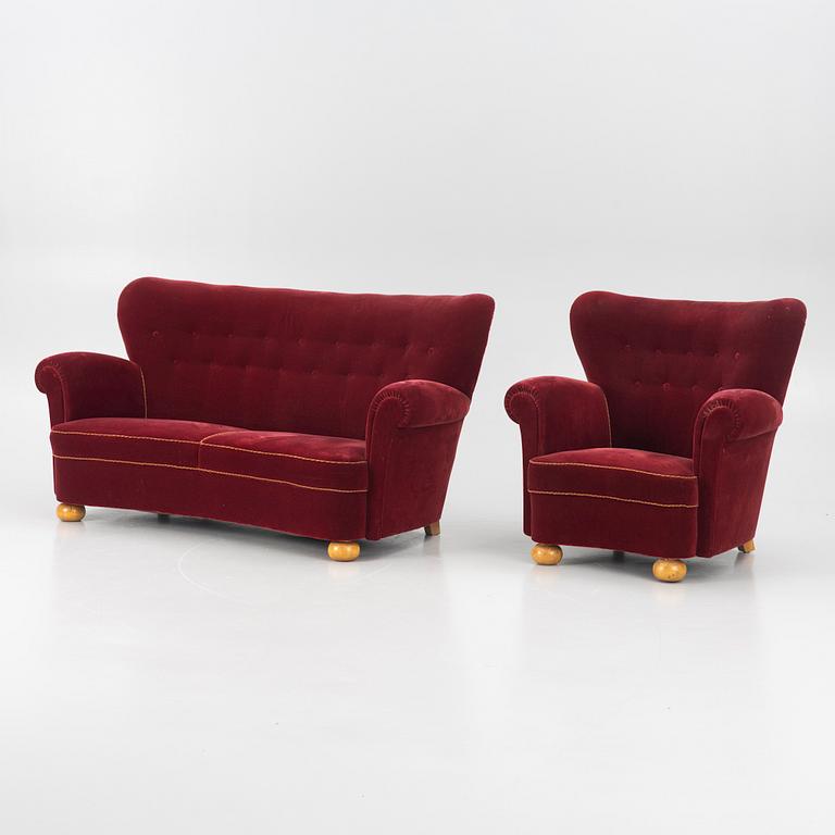 A Swedish Modern easy chair and sofa, 1940's.