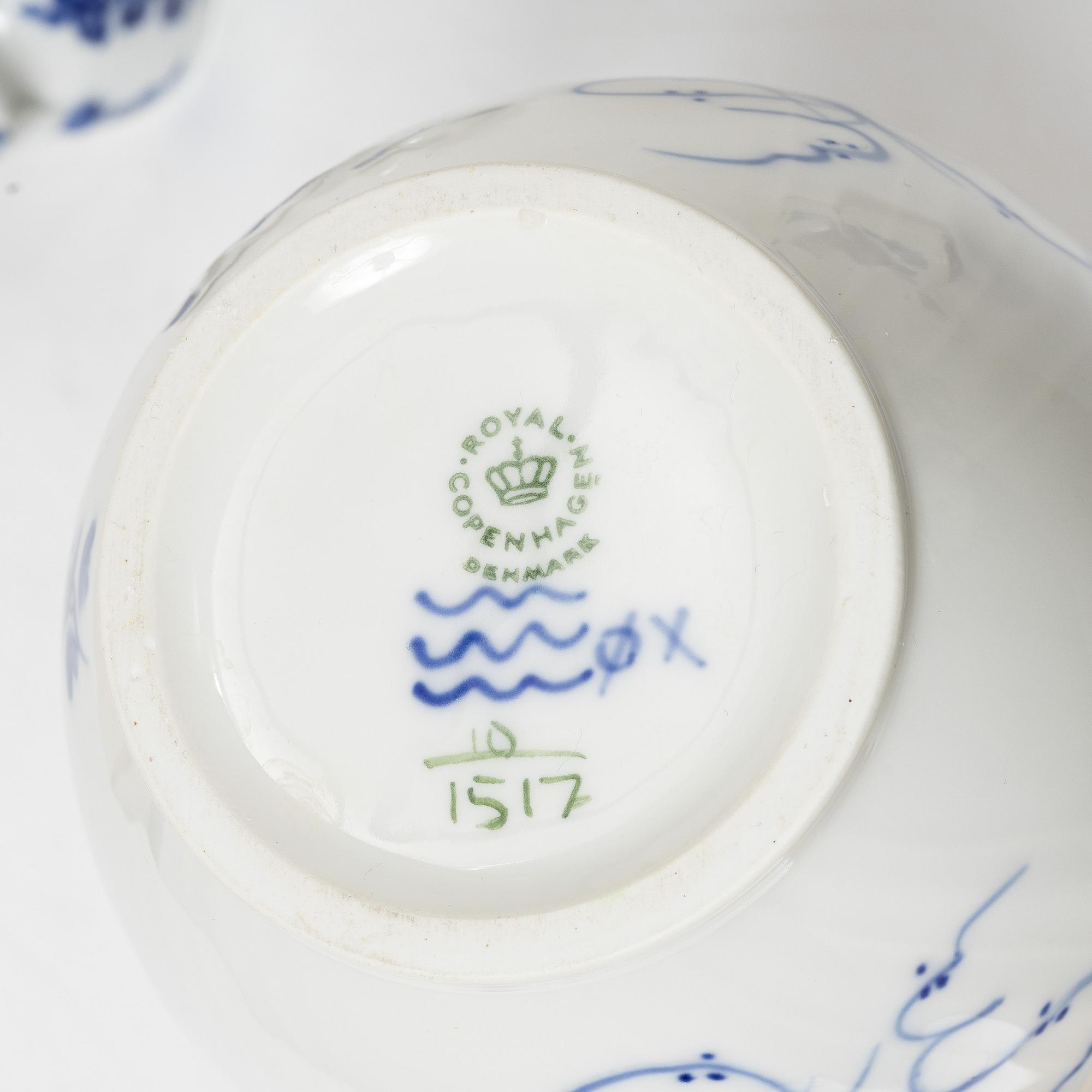 A Royal Copenhagen 'Blå blomst' part service, Denmark, 20th century. (44 pieces).