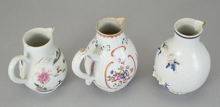 KANNOR, 3 st, kompaniporslin, Kina, 1700-tal.