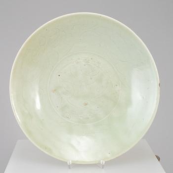 A celadon glazed dish, South East Asia, Sawankhalok, Ayutthaya kingdom (1351 – 1767).