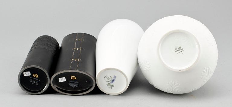 VASER, 4 st, porslin, Royal Copenhagen och Rosenthal bla Cuno Fischer.