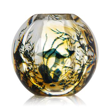 Edward Hald, a graal glass vase with fish, Orrefors, Sweden 1942.