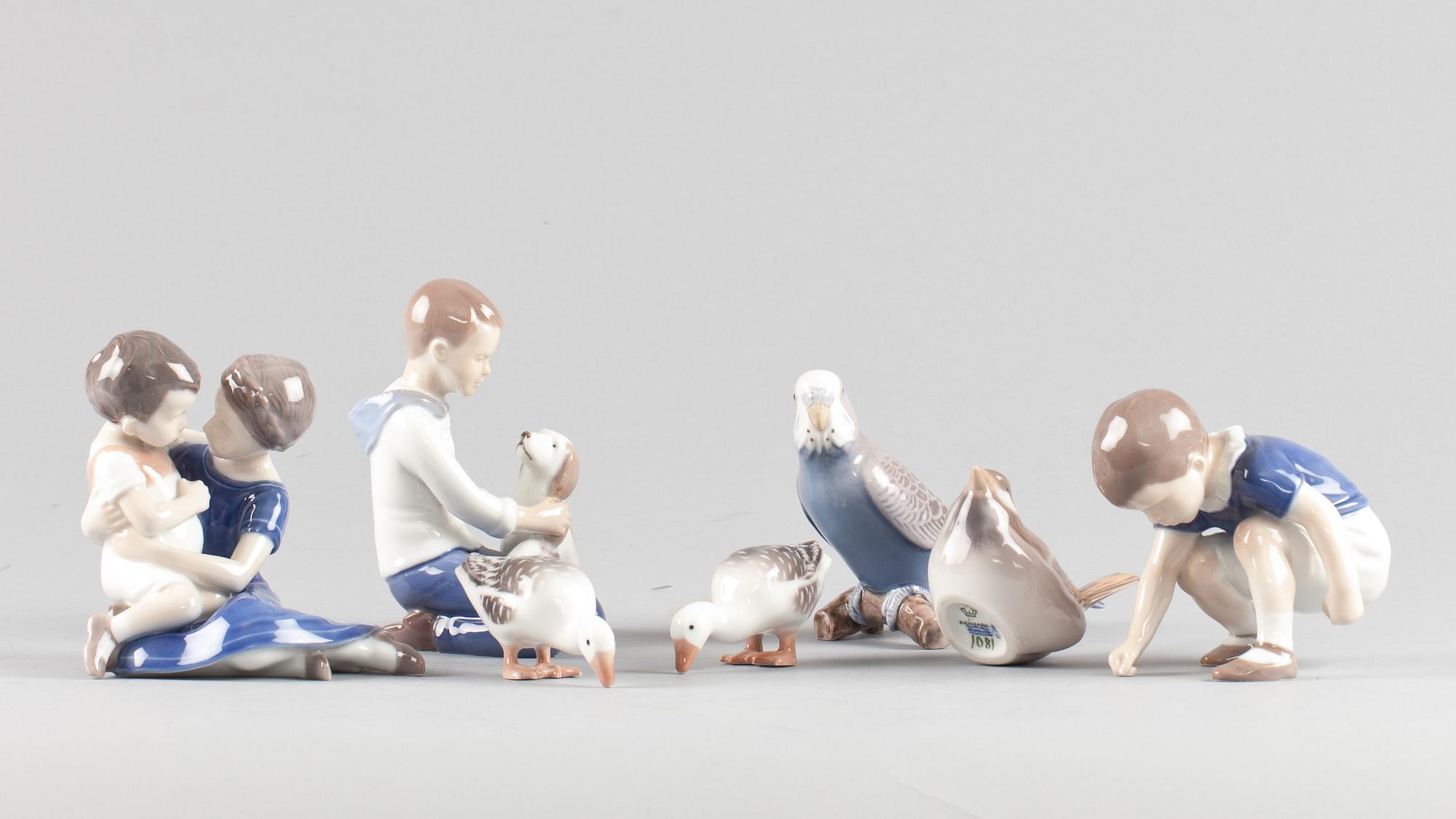 FIGURINER, 7 st, porslin, Bing & Gröndahl samt Royal Copenhagen, 1900-talets andra hälft.