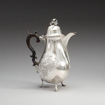 A Swedish 18th century silver coffee-pot, makers mark of  Olof Löfvander d.ä.:s widow, Luleå 1788.