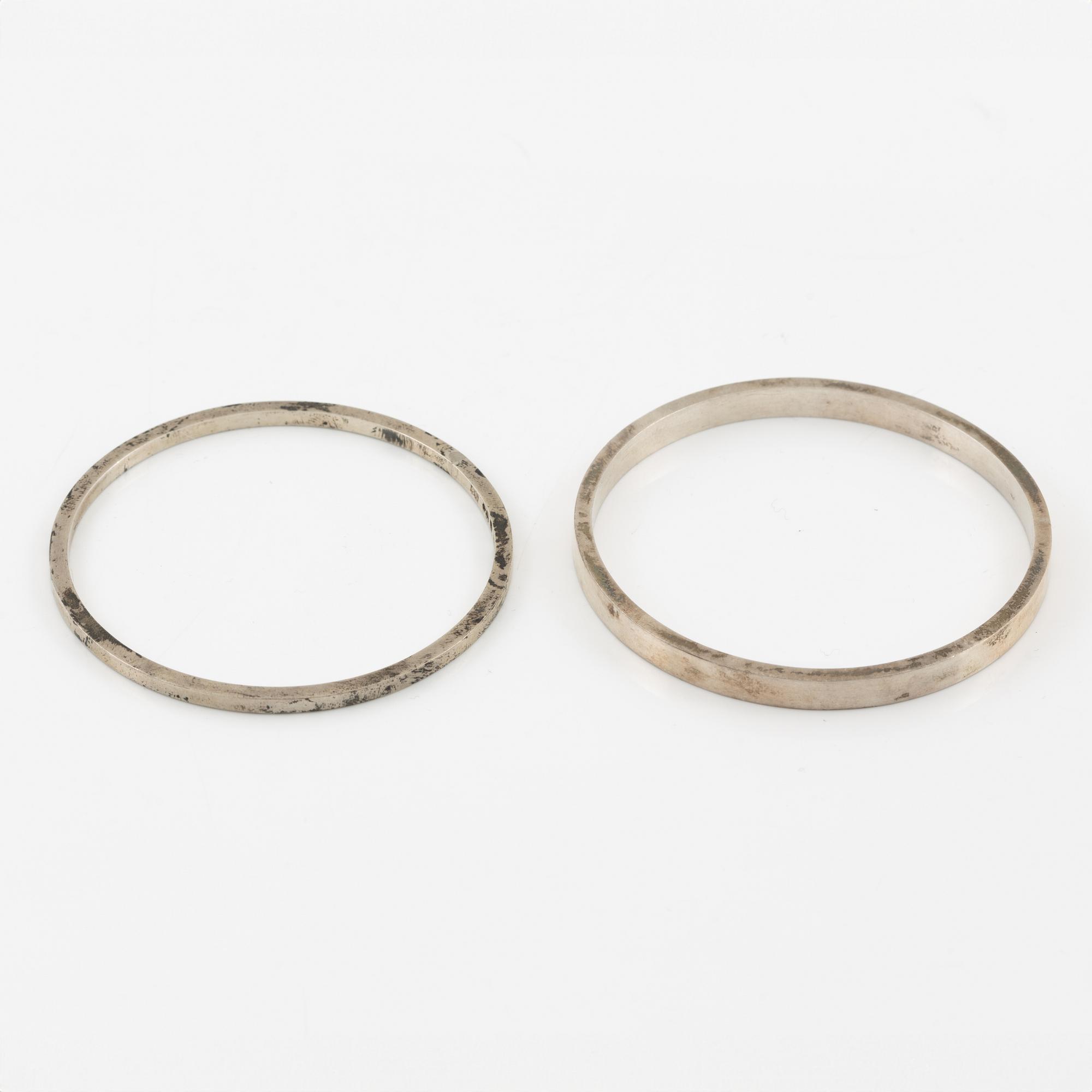Lars Arby, five arm rings, sterling silver, Gothenburg 1963, 1966 and 1967.