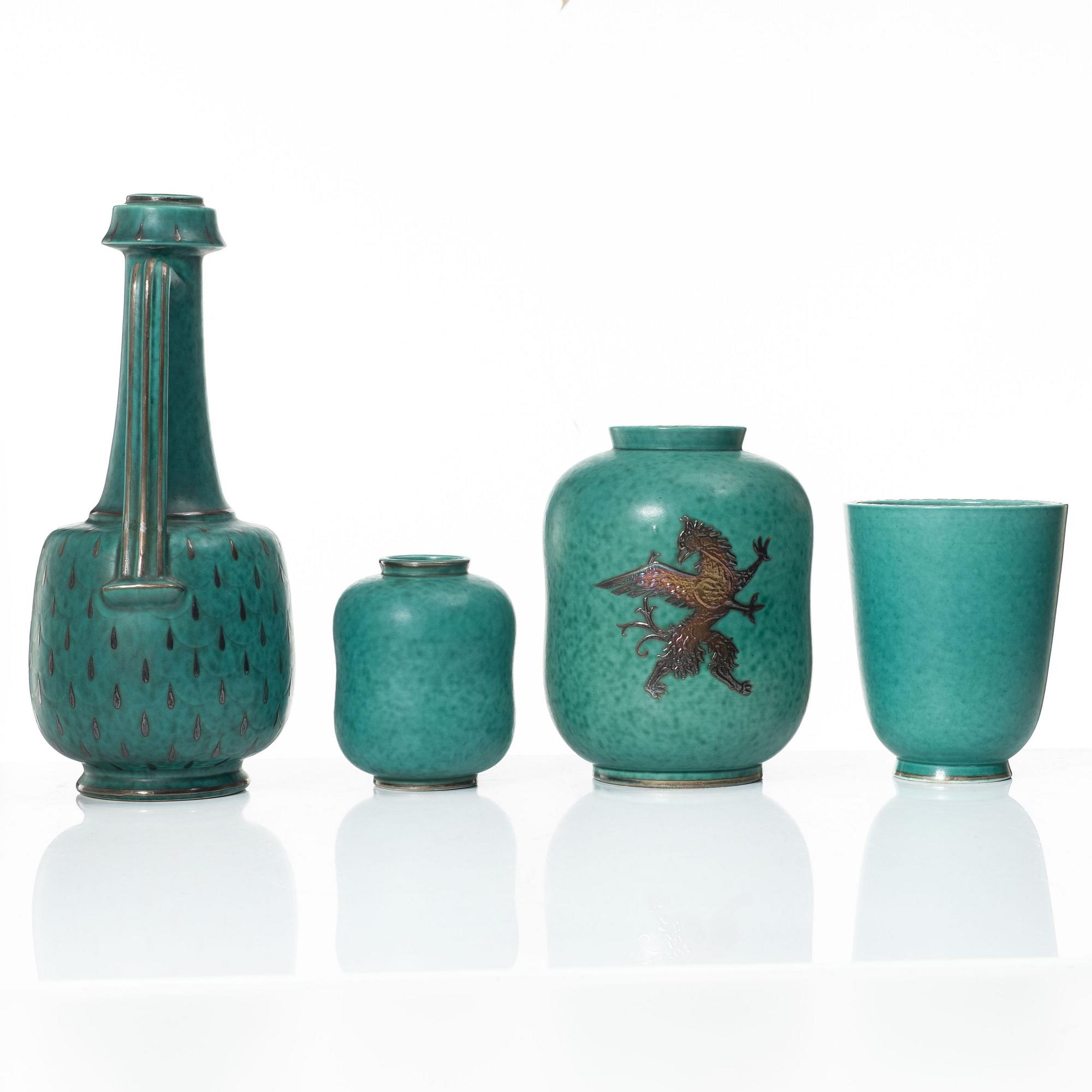 Wilhelm Kåge, four 'Argenta' stoneware vases, Gustavsberg.