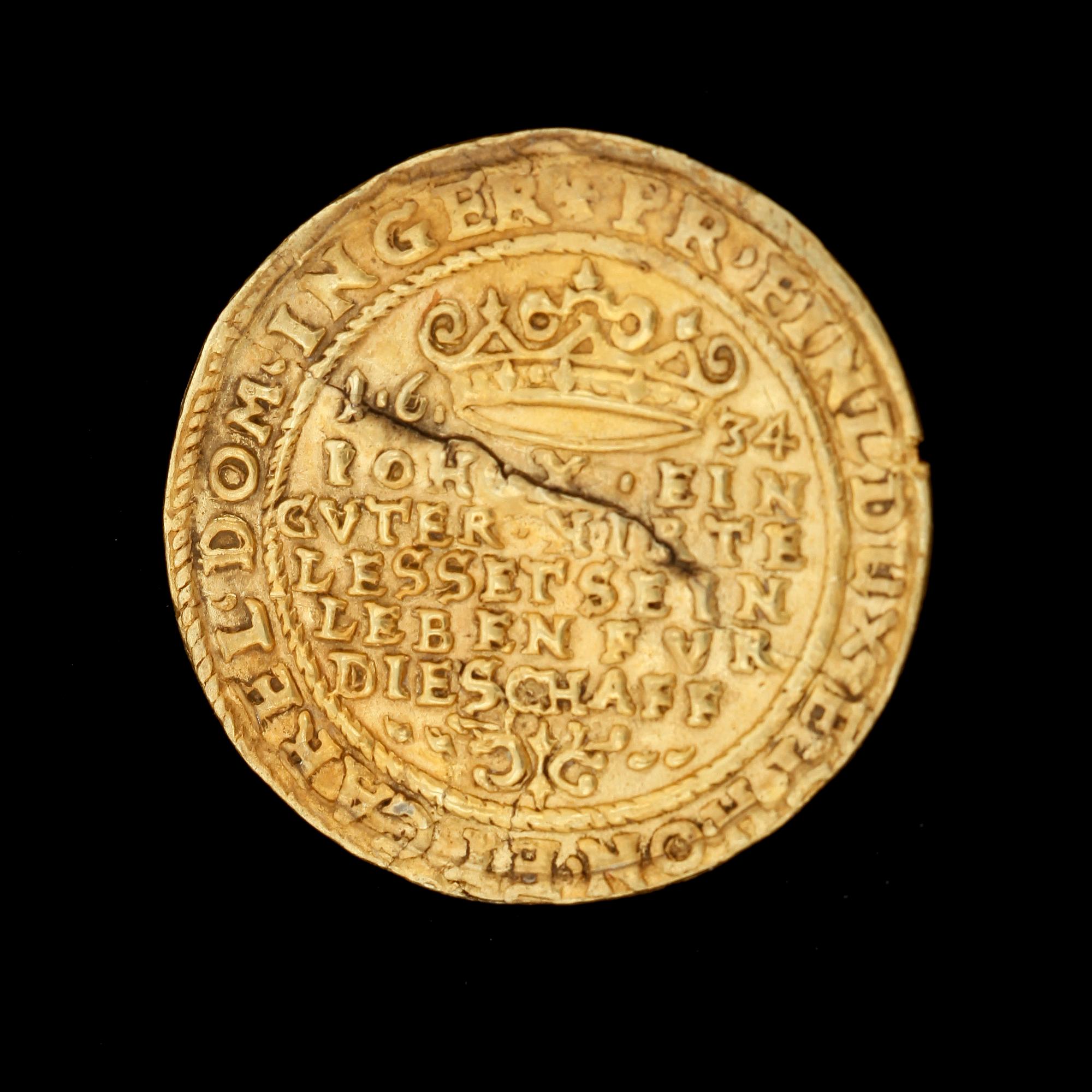 DUKAT, guld, Gustav II Adolf, Erfurt, Tyskland, 1634. Vikt ca 3,5g.
