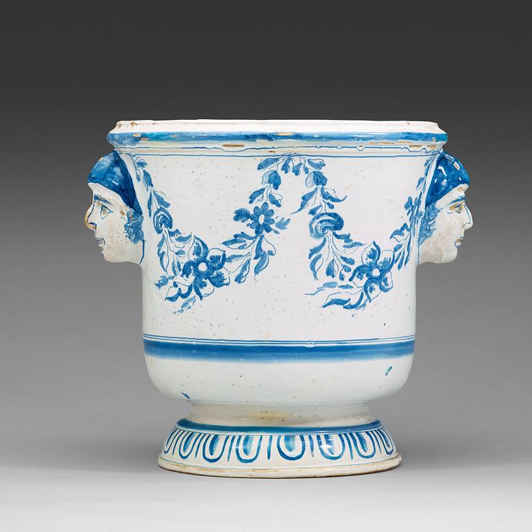 A Swedish Rörstrand faience flower pot, dated St 2/2 (17)53.