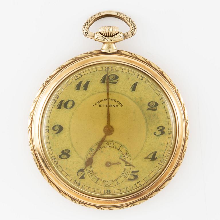 Chronometer Eterna, 14K gold, chain and chatelaine in 18K, 48 mm.