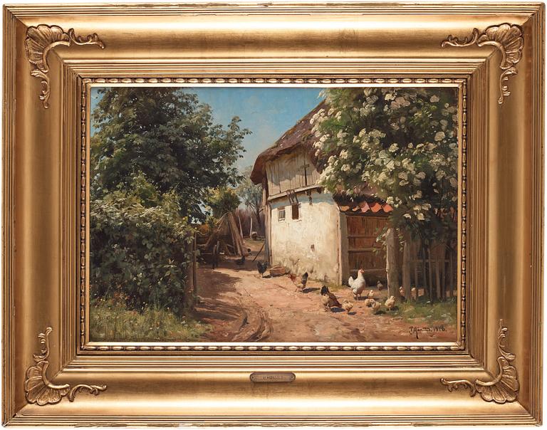 Peder Mork Mönsted, Country yard with pecking hens.