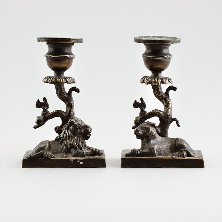 LJUSSTAKAR, 1 par, brons, empire, tidigt 1800-tal.