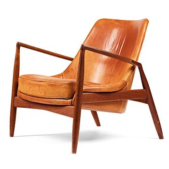 249. Ib Kofod-Larsen, a "Seal" teak and brown leather armchair, Olof Persson Möbler, Jönköping, Sweden 1950-60's.