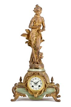 BORDSPENDYL, mässing och alabaster, märkt Ferrville Suan, 1800/1900-tal.