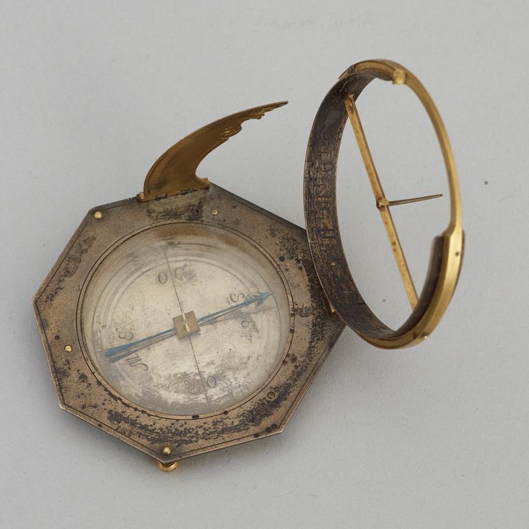 A silvered and brass German equinoctial compass sundial signed Johann Willebrand in Augspurg 48.