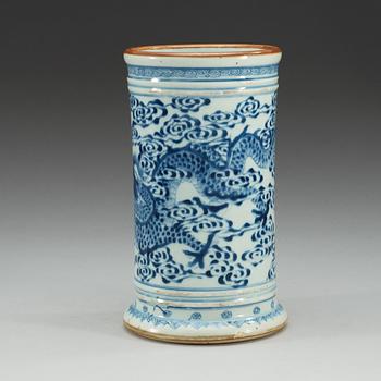 A blue and white document vase, Qing dynasty, with Qianlong six character cyclical mark that corresponds to his14th year.