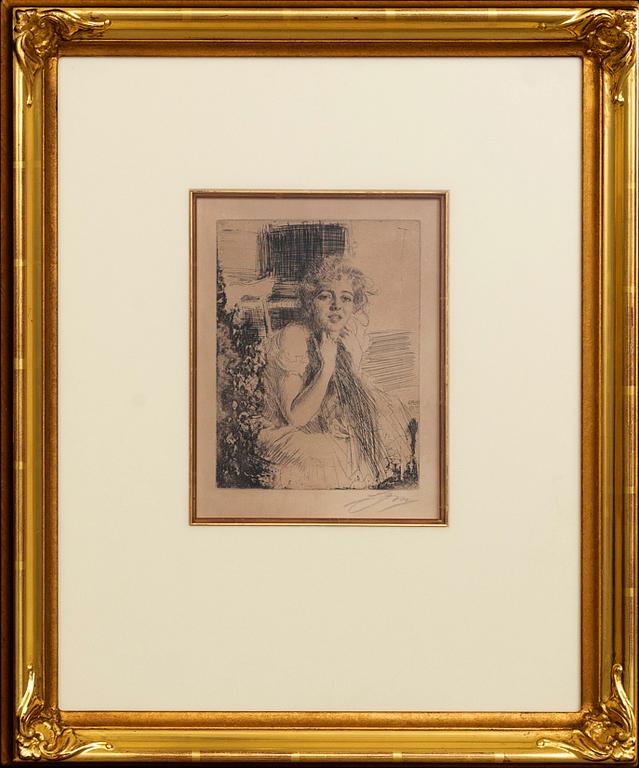 Anders Zorn, etsning 1904, signerad.