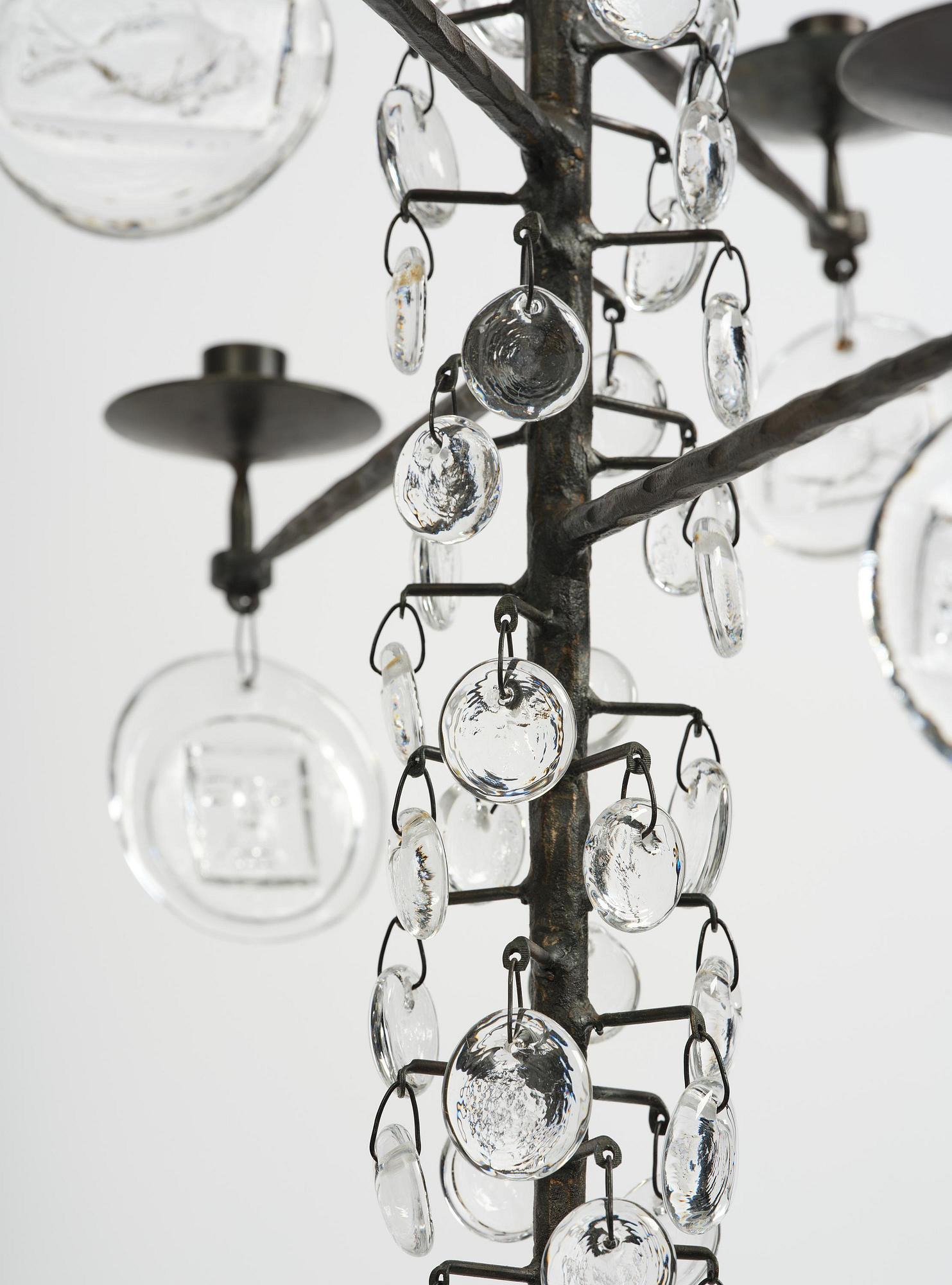 Erik Höglund, a wrought iron and glass chandelier, Boda Smide.