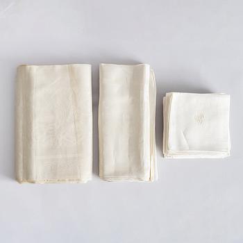 Two linnen table cloths and ten linnen napkins, Sweden, late 19th century.