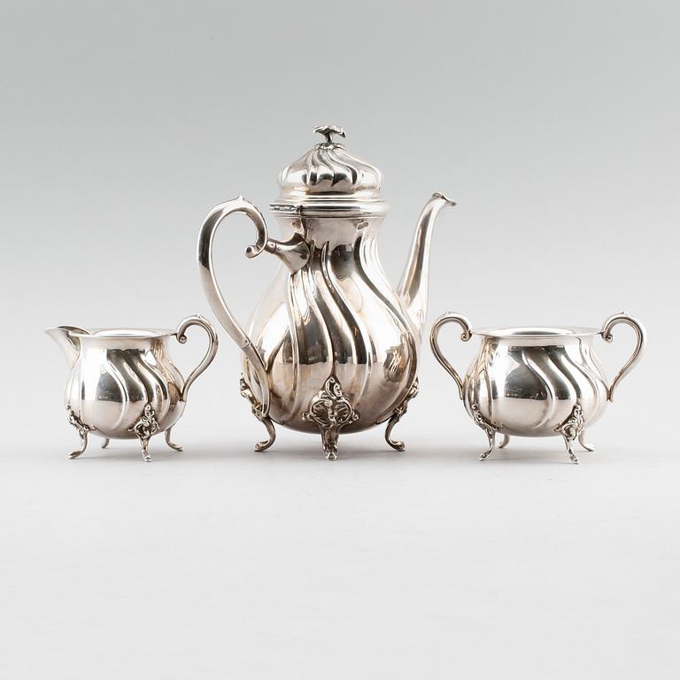 KAFFESERVIS, 3 delar, silver, Danmark 1950. Vikt ca 1017 gram.