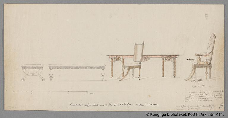 Kungliga taburetter, ett par, av Erik Öhrmark och Pehr Ljung efter ritning av Louis Masreliez, 1790-tal, Sengustavianska.