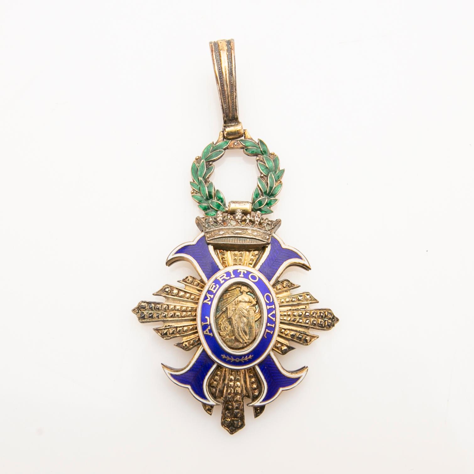 Two medals. The Royal Order of the Polar Star, Stockholm, and the Order of Civil Merit, Spain, 20th century.