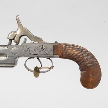 Percussion pistol, double-barrelled, signed A Sjöberg, Linköping, (Axel S. active 1766-1834).