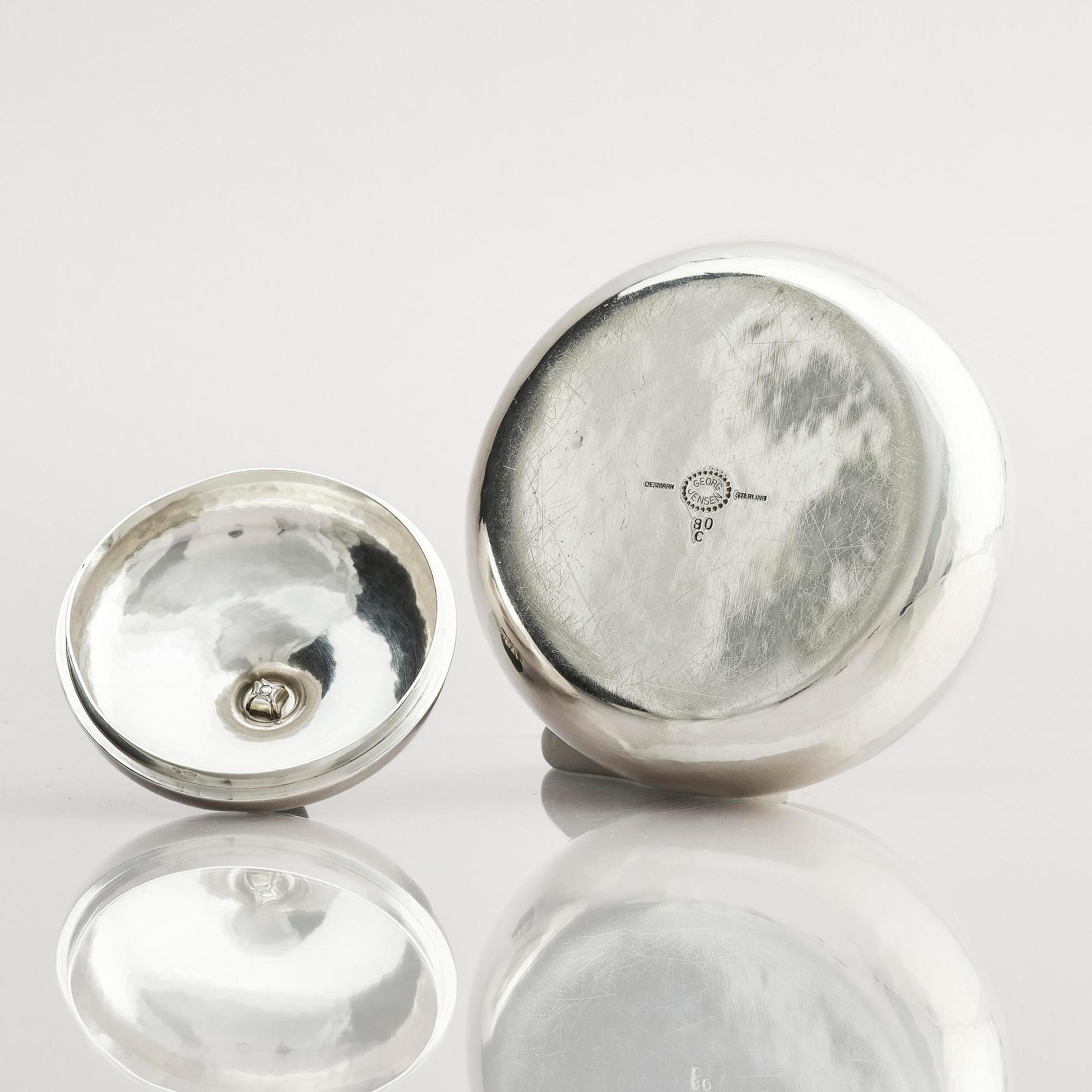 Georg Jensen, a sterling silver three-piece coffee set, Copenhagen, Denmark, after 1945, design no 80B and 80C.