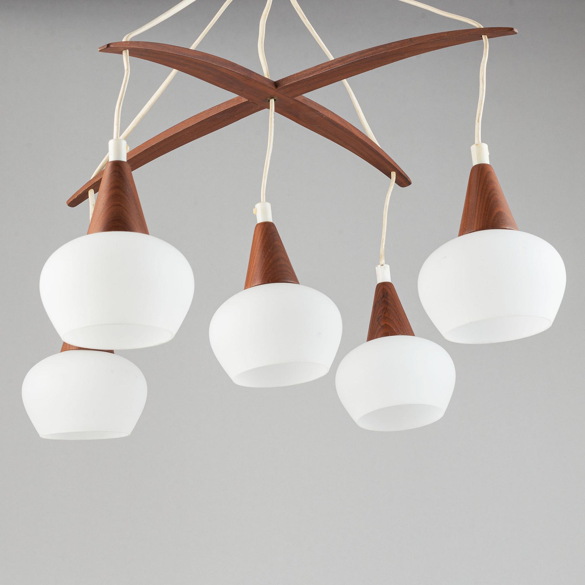 A teak and glass ceiling lamp. 1960's.