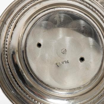 Champagne glasses, a pair, silver and glass, 20th century.