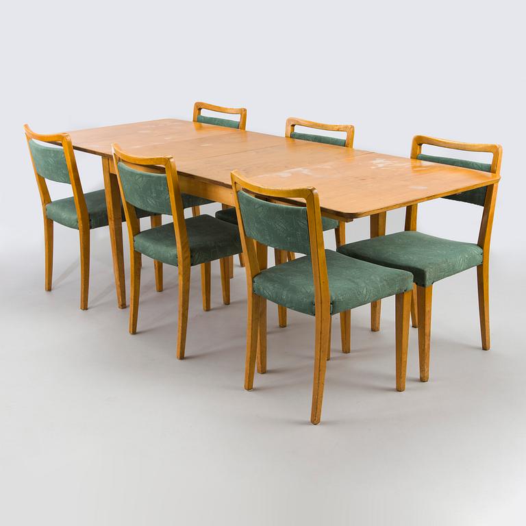 Werner West, a 1930s dining table and chairs, 6 pcs, 'Motti', for Oy Stockmann Ab Keravan Puusepäntehdas.