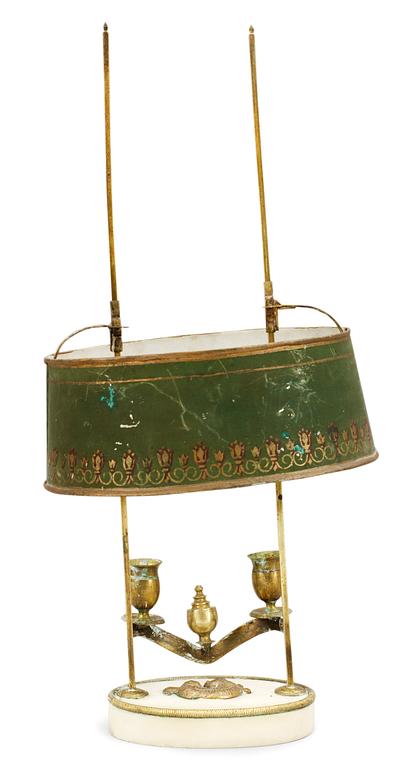 A late Gustavian two-light table lamp.