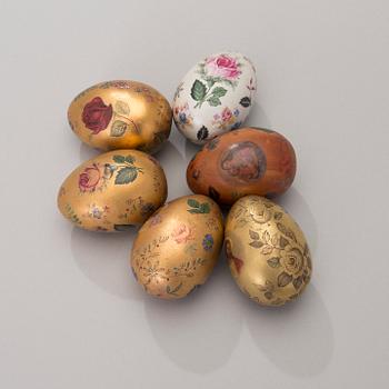 A set of six 1970s ceramic eggs signed Bryk, for Arabia Finland.