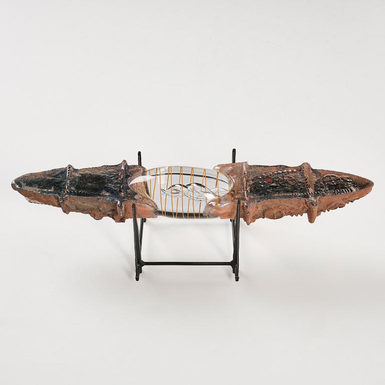 Bertil Vallien, "Precious Cargo", a unique sand cast glass sculpture of a boat, Kosta Boda 1987.