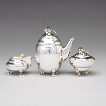 Georg Jensen, a three pieces of "Blossom" sterling silver coffee service, Copenhagen 1933-51, design nr 2A and 2C (sugar bowl).