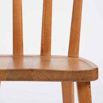 Axel Einar Hjorth, a set of six stained pine "Utö" chairs, Nordiska Kompaniet, Sweden, 1930s.