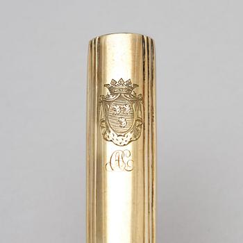 Lewenhauptska besticken, 2 par, sk "couvert" förgyllt silver, Kirstein respektive Büttner, Strasburg  originaletuier.