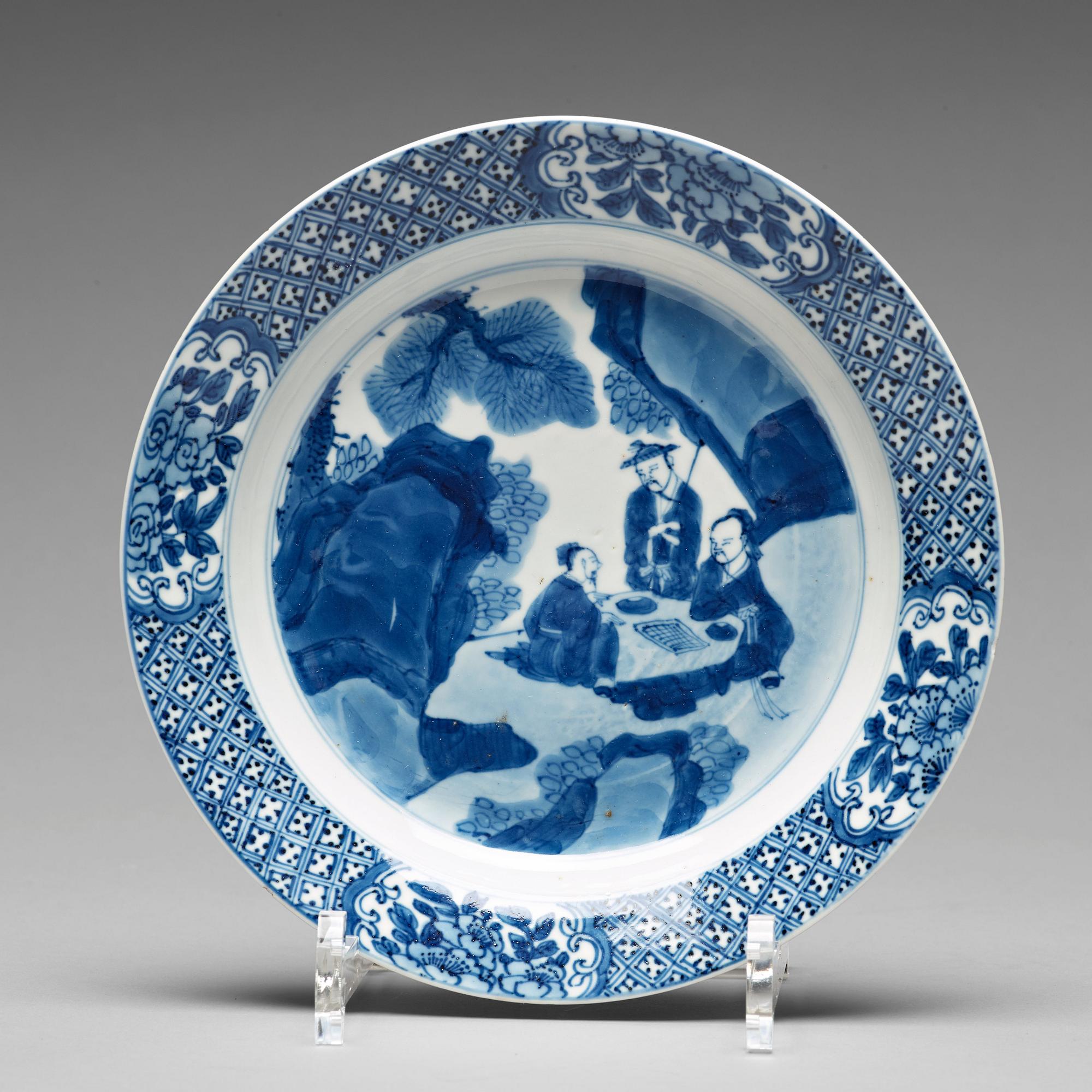 A group of six blue and white dishes, Qing dynasty, Kangxi (1662-1722).
