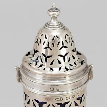 A silver sugar shaker by Deakin & Francis in Birmingham 1899.