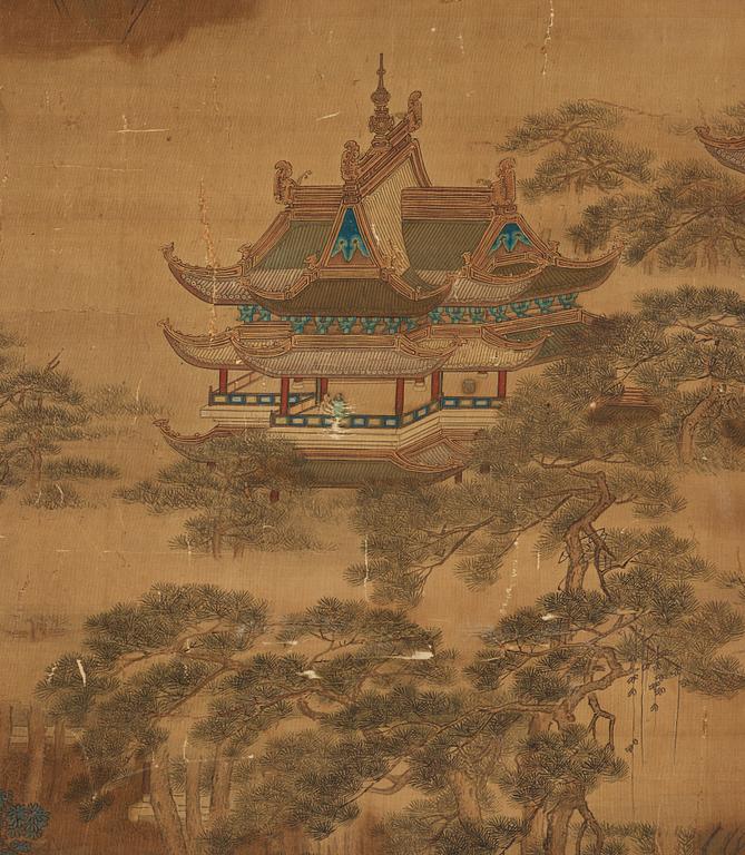 RULLMÅLNING, bergslandskap i Qiu Ying's stil (c.1494-1551).