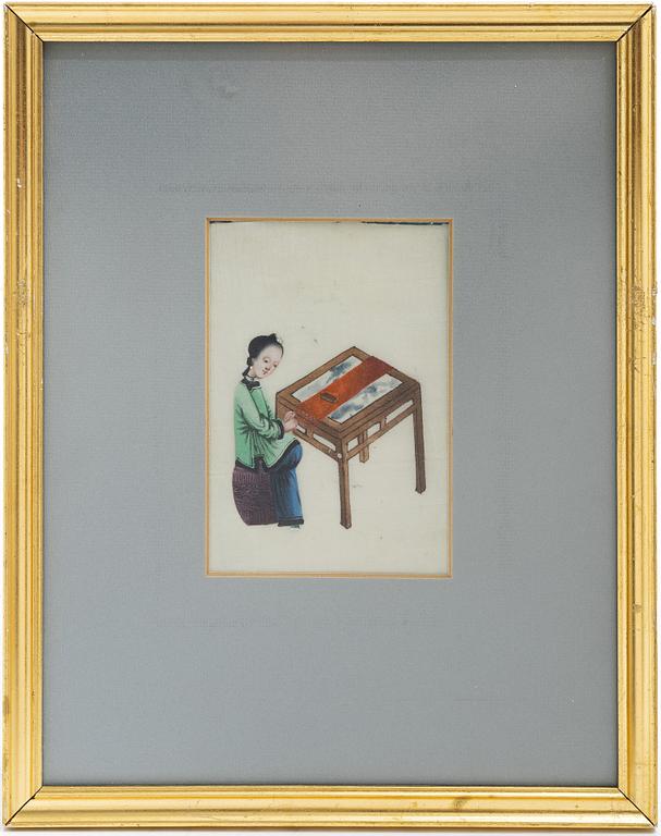 Rispappersmålningar, två stycken, Kina, Qingdynastin, 1800-tal.