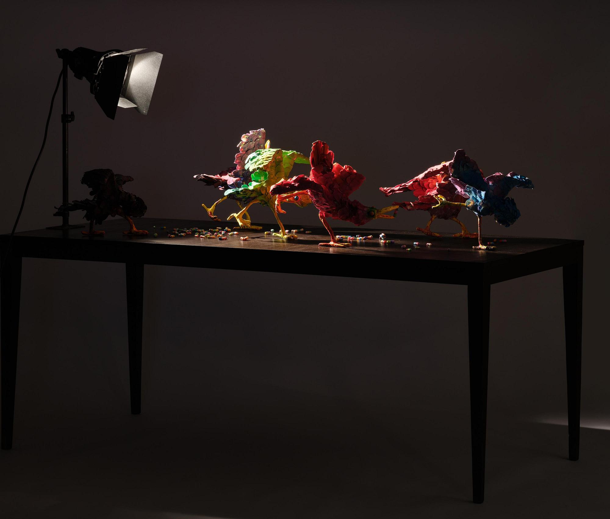 Nathalie Djurberg & Hans Berg, "A Thief Caught in the Act (Flock of Birds)".