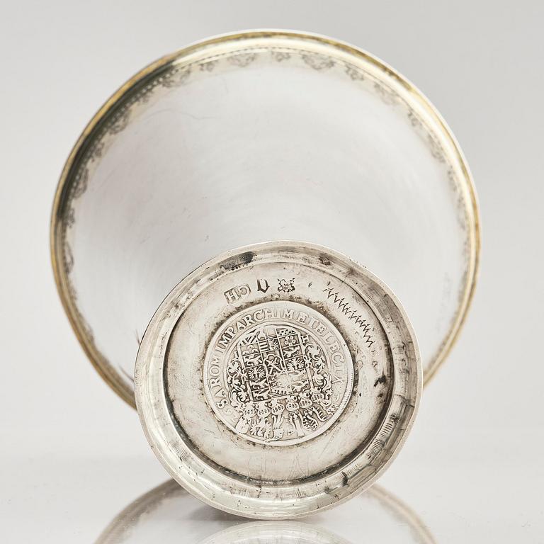 A Swedish 18th century parcel-gilt silver beaker, mark of Gustaf Henning, Stockholm 1752.