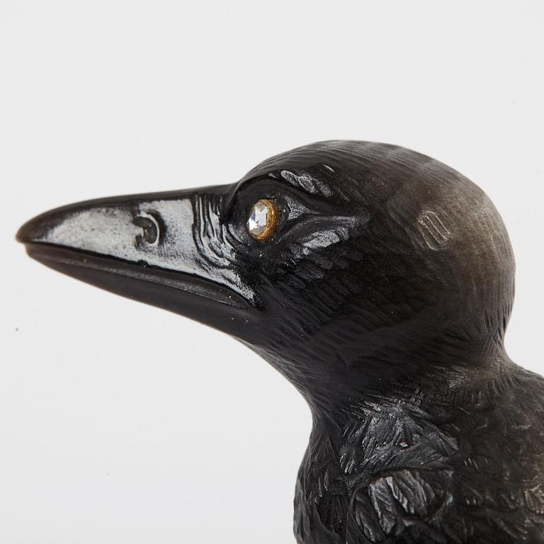 A Fabergé, obsidian figure of a raven-chick, in original case.