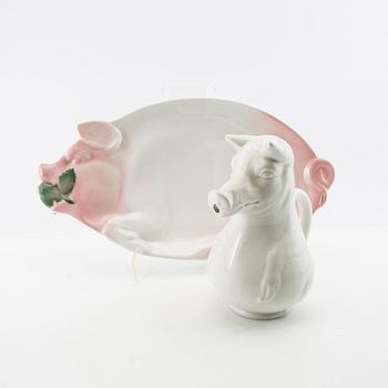 Serving platter and jug, 20th century porcelain.