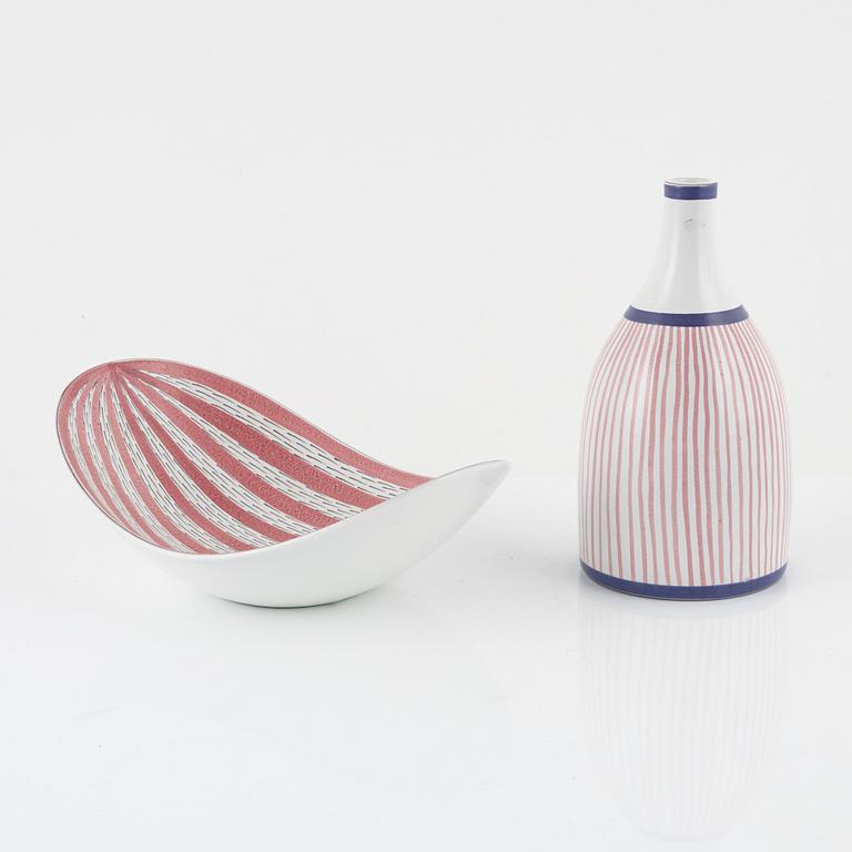 Stig Lindberg, bowl and vase, earthenware, Gustavsberg studio, Sweden.