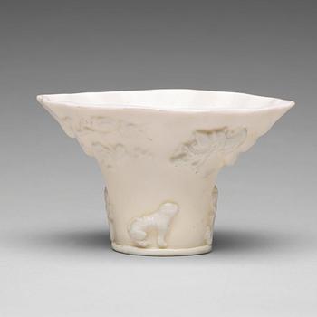 A blanc de chine rhinoserous libation cup Qing dynasty, Kangxi (1662-1722).