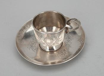 KAFFEKOPP samt -FAT, silver, Moskva 1890-tal. Tot. vikt 149 gr.