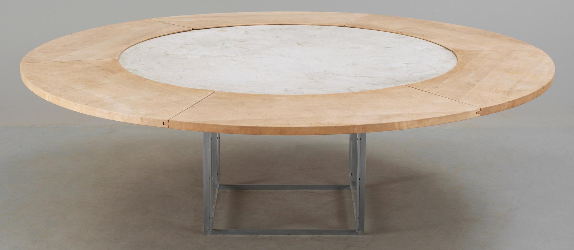A Poul Kjaerholm marble top 'PK-54' dining table, Fritz Hansen, Denmark 1986.