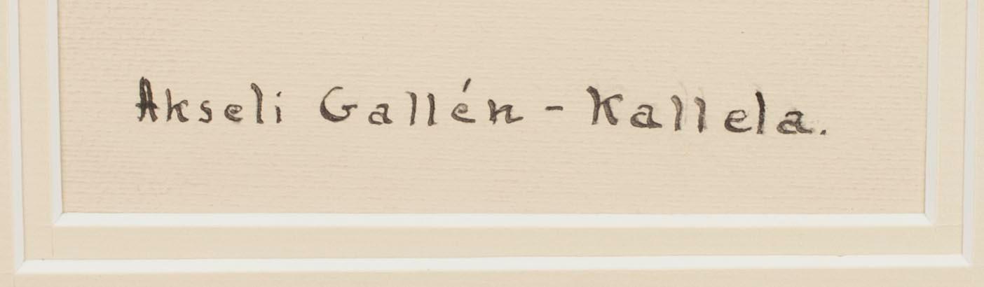 ALBERT GEBHARD, TECKNING, tusch, porträtt av Akseli Gallen-Kallela, monogramsign.